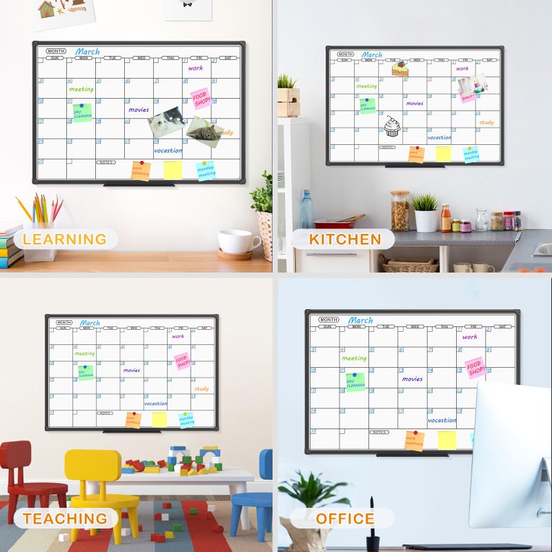 JILoffice Dry Erase Calendar Whiteboard - Magnetic White Board Calendar Monthly 36 X 24 Inch, Black Aluminum Frame Wall Mounted Board for Office Home and School - Image 3